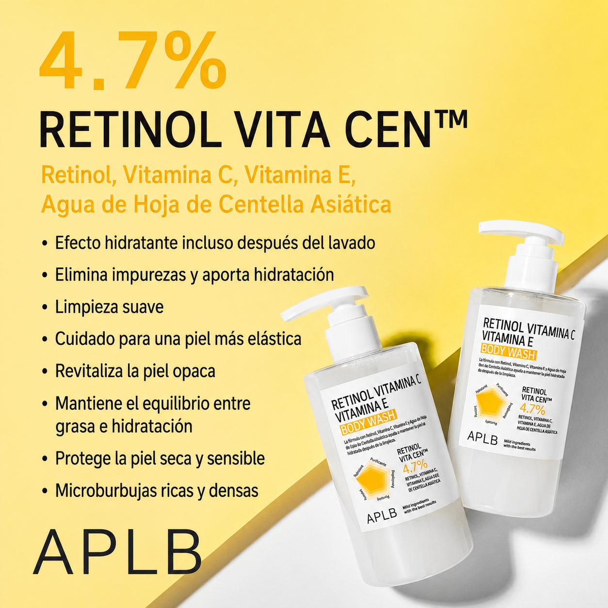 Retinol Vitamina C Vitamina E - Body Wash 500ml | APLB